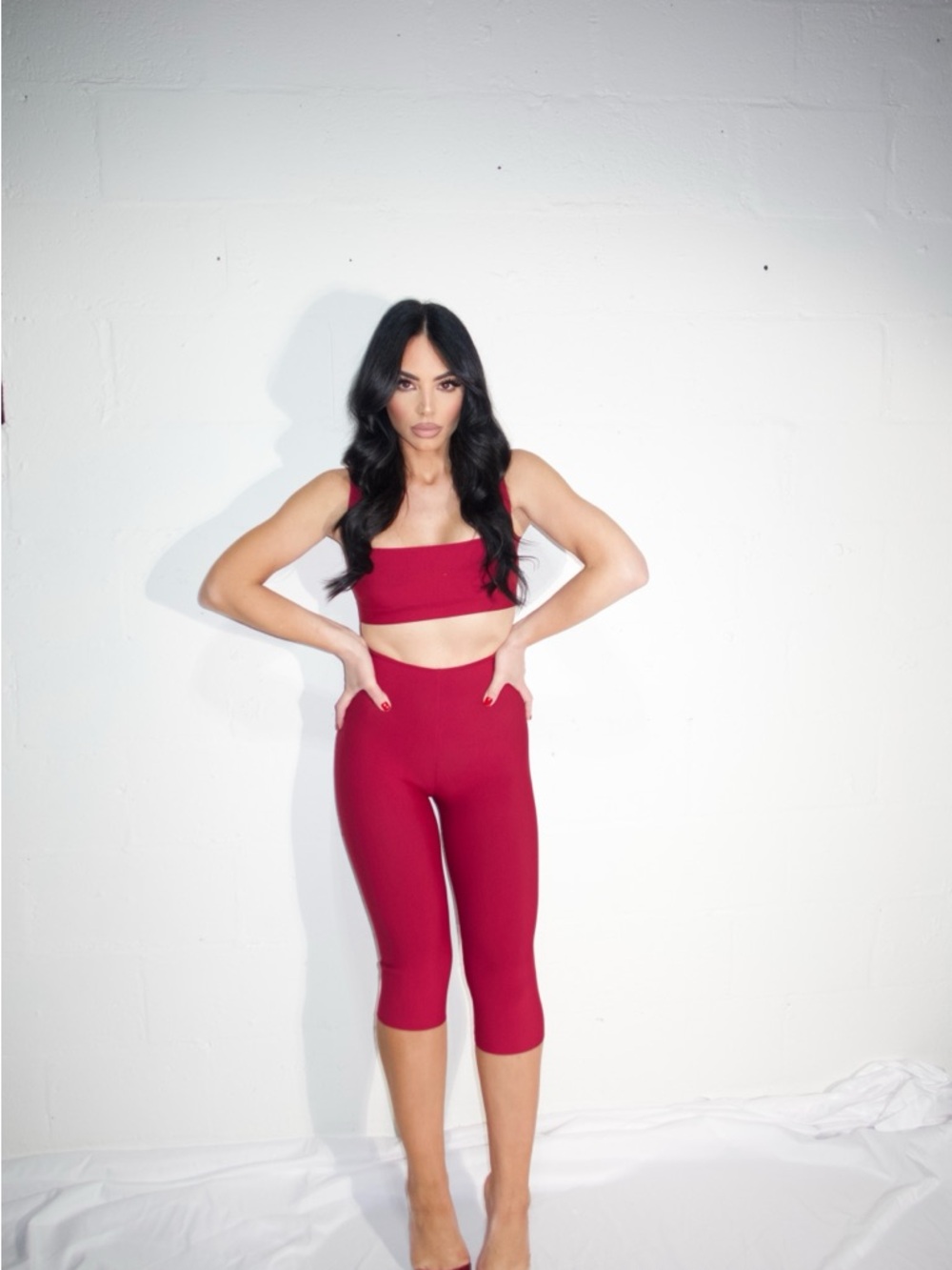 naked wardrobe Crimson High-Waist Capri Set - Picture 2 of 2
